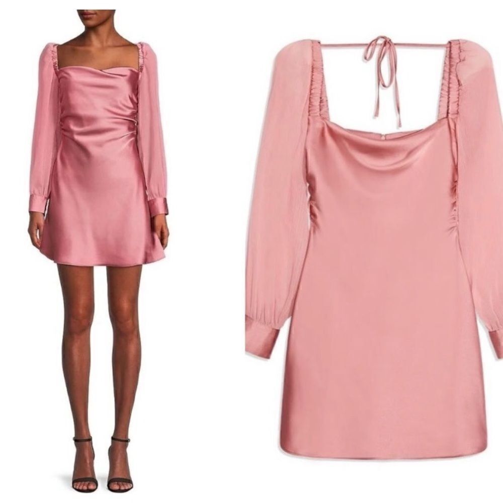 WEWOREWHAT Silky Cowl Neck Mini Dress Women Dusty Pink Puff Sleeve Barbie Sz 0